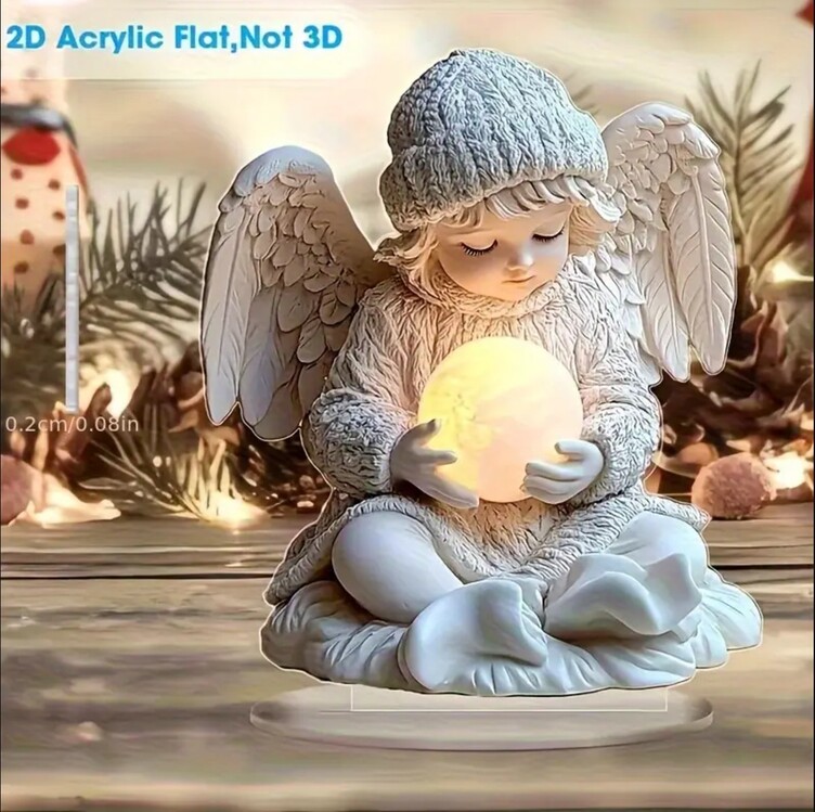 EJ1873959 A 2D Düz, 2D Bohem Angel Heykeli Işıklı Küre ile Akrilik Ofis Masa