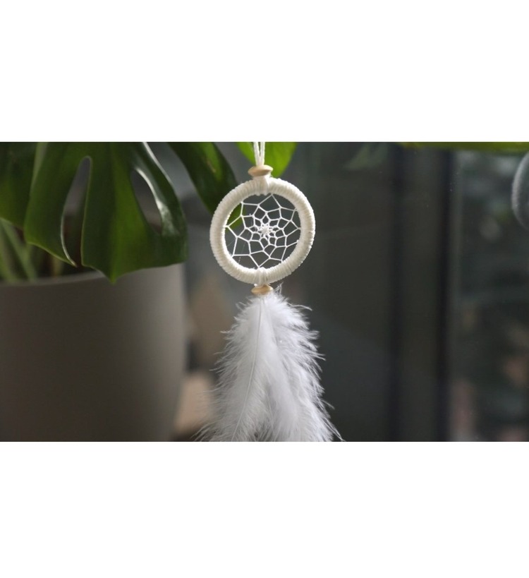 B12931 Dream Catcher Düş Kapanı Tüylü Asmalık 8cm Çap El Yapım Dantel 1 Adet