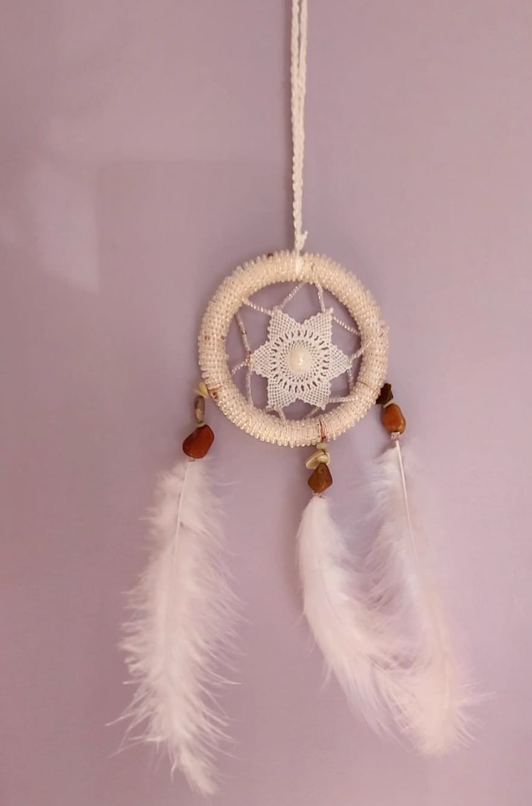 D12931 Dream Catcher Düş Kapanı Tüylü Asmalık 8cm Çap El Yapım Dantel 1 Adet