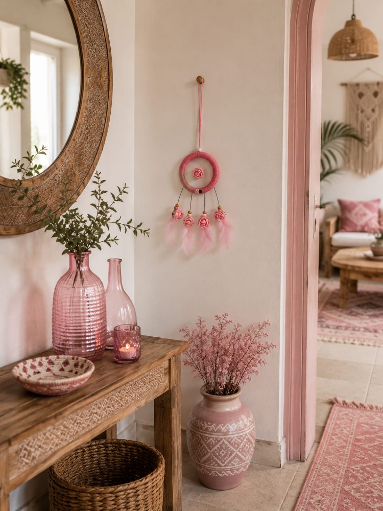 160826072026 Pembe çiçekli Çap 8 cm dream catcher