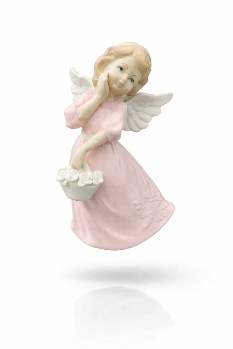 D165027032026 18X10CM porselen orta melek ÇİÇEKLİ KIZ PEMBE