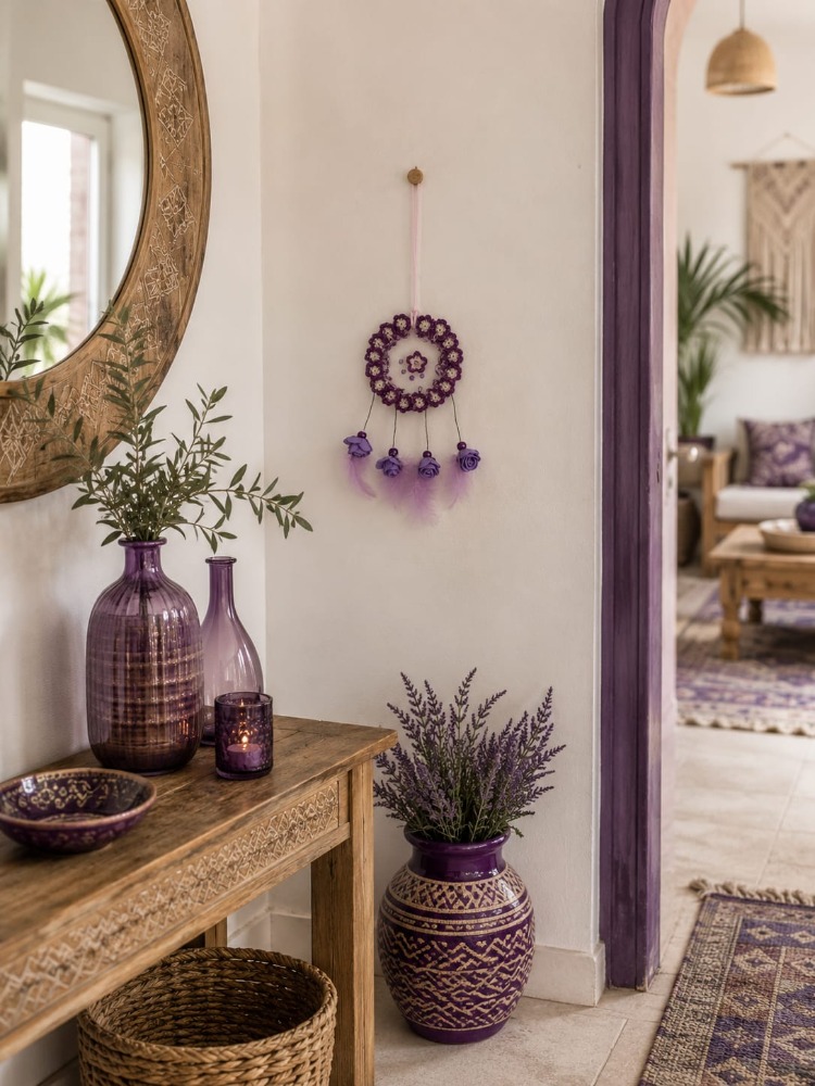 A160826072026 Çap 8 cm dream catcher Mor çiçekli