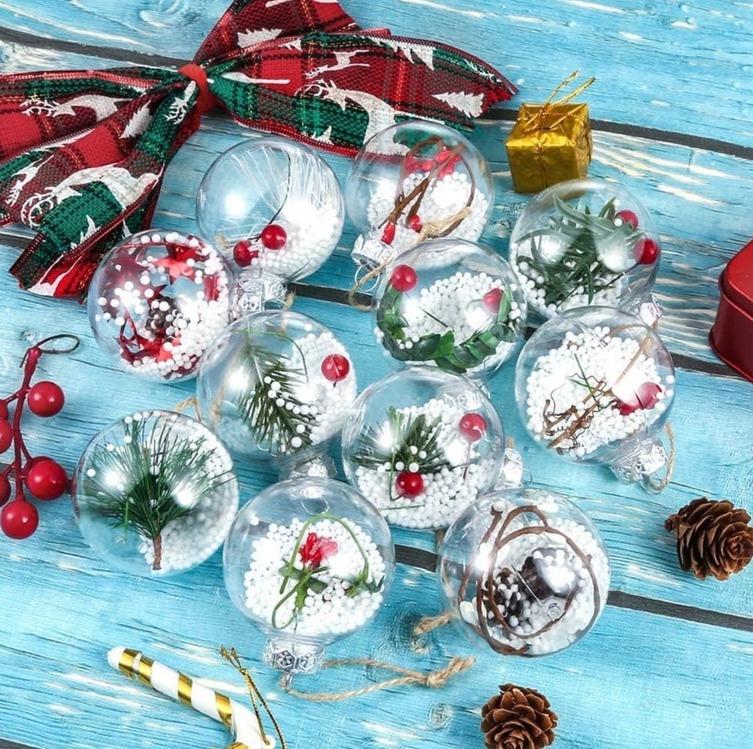 AB08LY86F1Q Asmalık Noel Süsleme Top Şeffaf Plastik Kırılmaz Doldurulabilir 1 Adet