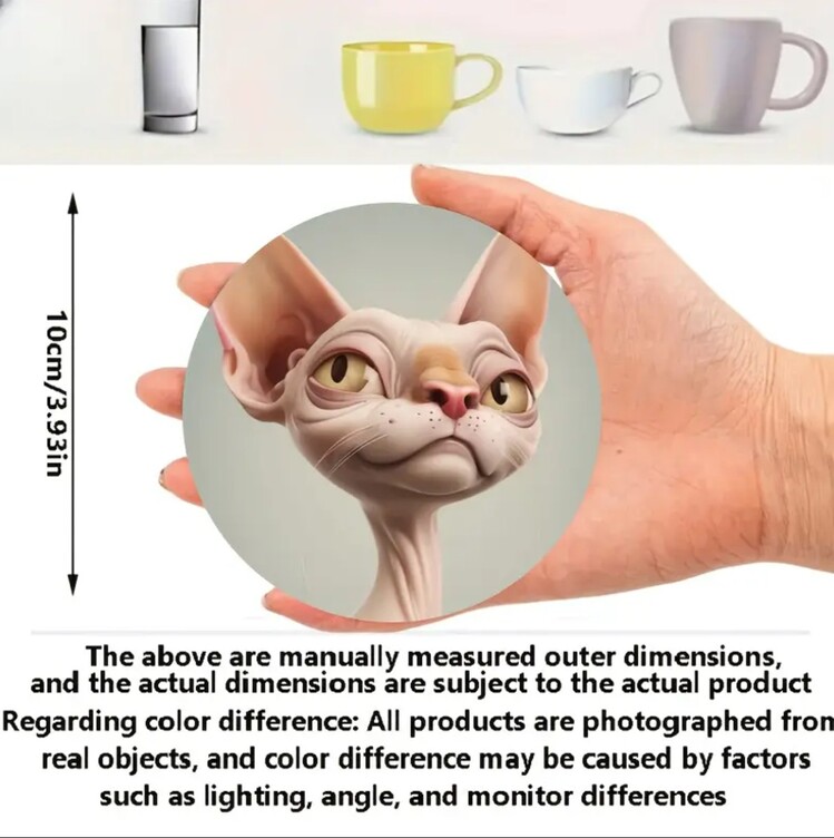 FX5137276 A 6 Parça Sphynx Kedi İfadesi Bardak Altlığı Seti Kahve ve Çay İçin