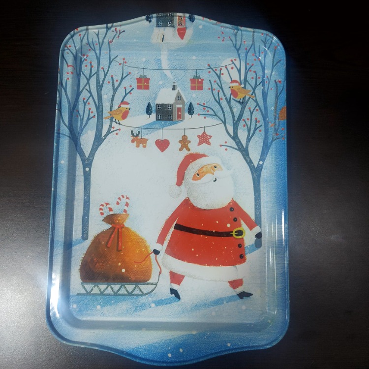 D1913BMTP79 Yeni Yıl Büyük Metal Tepsi 33x22cm Merry Christmas Noel