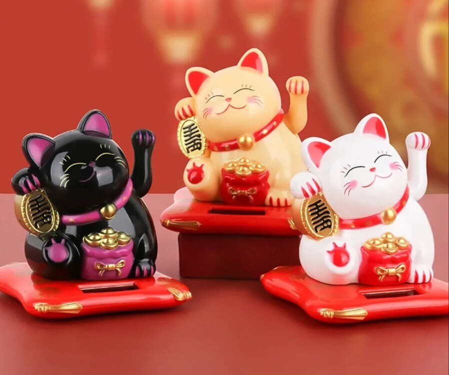 A0556205 Japon Şans Kedi Güneş Enerjili El Sallayan Bereket Para Kazanç 1 Adet Beyaz