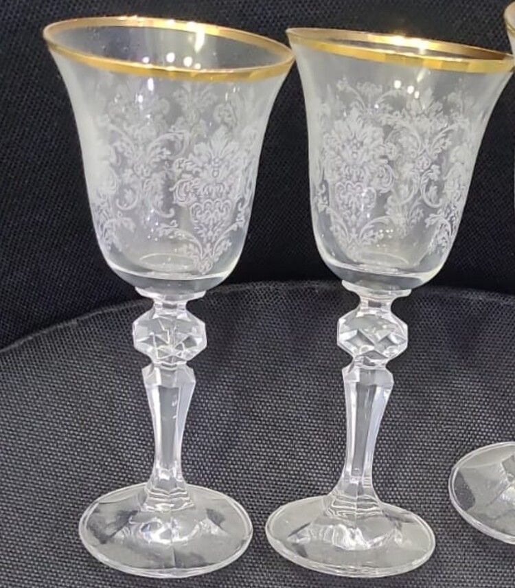 A1MN-ACP534-170-G 15cm 2'li Kadeh Bardak Cam Gold Yaldızlı Desenli Gold Rim