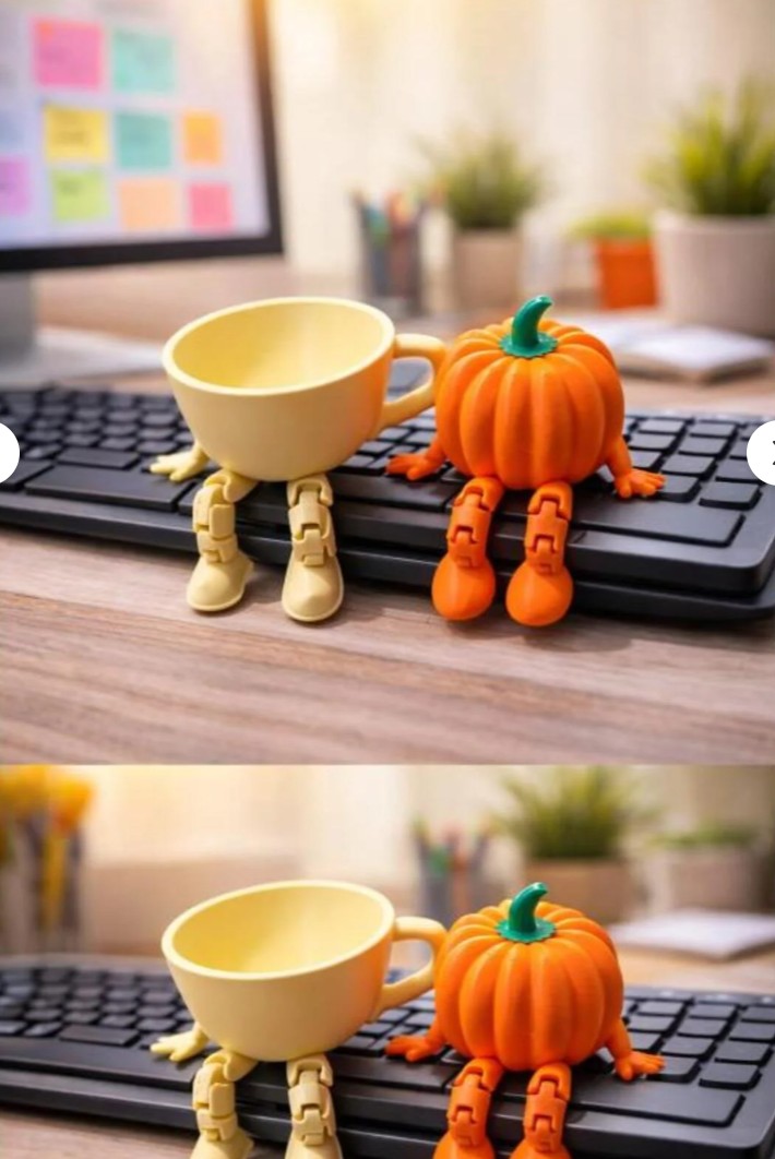 A1098288787 Printing Mini Dekoratif Figür Seti (Kupa + Balkabağı) – Mutfak & Ofis Süsü