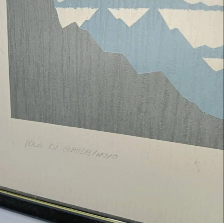 A350.236 52x72cm Cam Ahşap Siyah Kenarlı Tablo Kuş Ağaç Dağ Serigrafi L. Jacowitz 1 Adet