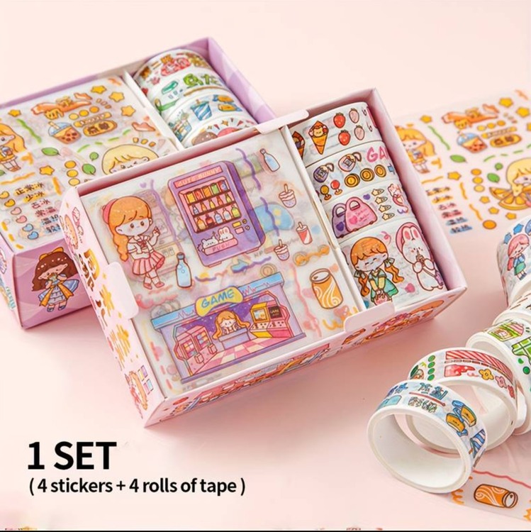 D92389284 Kağıt Bant Orijinal Karikatür Günlük Yapıştırma Malzeme Filmi Diy Günlük 1 Set