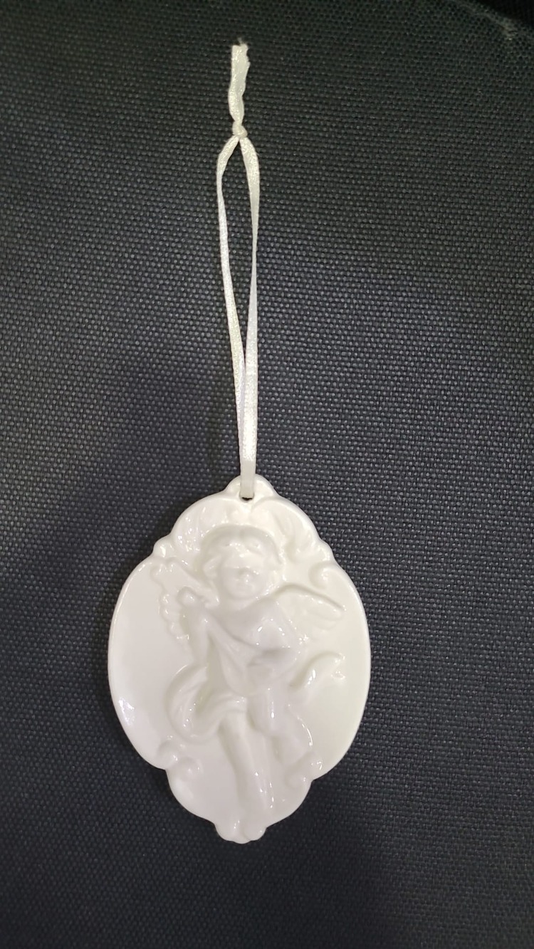 10293 Dekoratif Müzisyen Beyaz Melek Asmalık Porselen 10x7x2cm 1 Adet