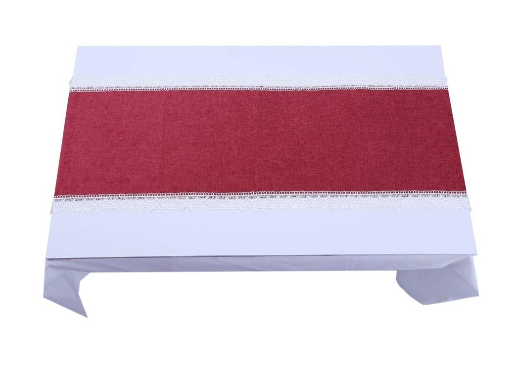 AQRS7V Runner Kırmızı Dantelli 166x57cm El Yapım Dantel Masa Örtü 1 Adet