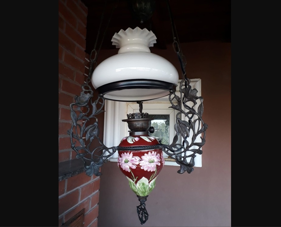 BEAVZ101 Çiçek Desen Avize Porselen Cam Metal Vintage El Yapım 110x40cm 1 Adet