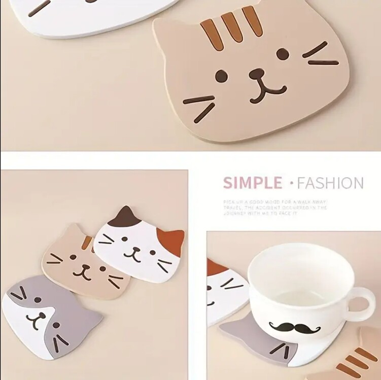VP2378144 Altın İmparator Kedi Silikon Kedi Bardak Altlık Karikatür Kedi Tasarımlı