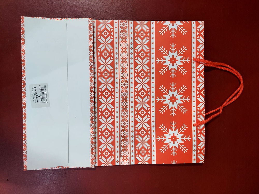 SVR-5286 Yılbaşı Noel Yeni Yıl Christmas Karton Poşet Kırmızı Kar Taneli Orta Boy 1 Adet