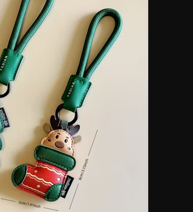 FU3884205 Yeşil Rudolph Noel Baba'nın Ren Geyiği Şık PU Deri Anahtarlık
