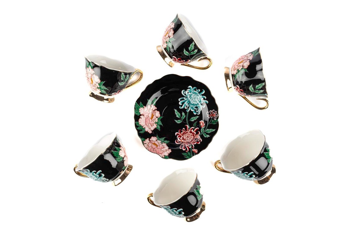 AP038.370268 Fleur Siyah 2'li Türk Kahve Fincan Set 90cc Mutfak Dekorasyon 4 Parça