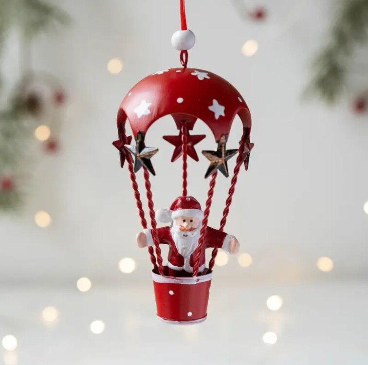 QR6489205 yaşlı Santa Claus Elk Sıcak Hava Balonu Süsü, 1 adet Dövme Demir