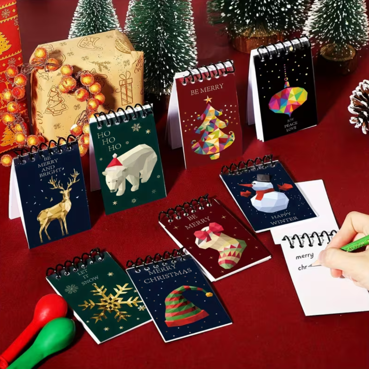 QK4140501 1 adet Rastgele Mini Steno Defter Sayfalar, Noel Tasarımlı