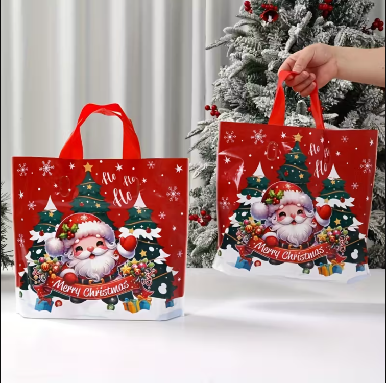 TL7092451 1 adet Şenlikli Noel Baba Noel Ağacı Hediye Çanta Kırmızı Plastik