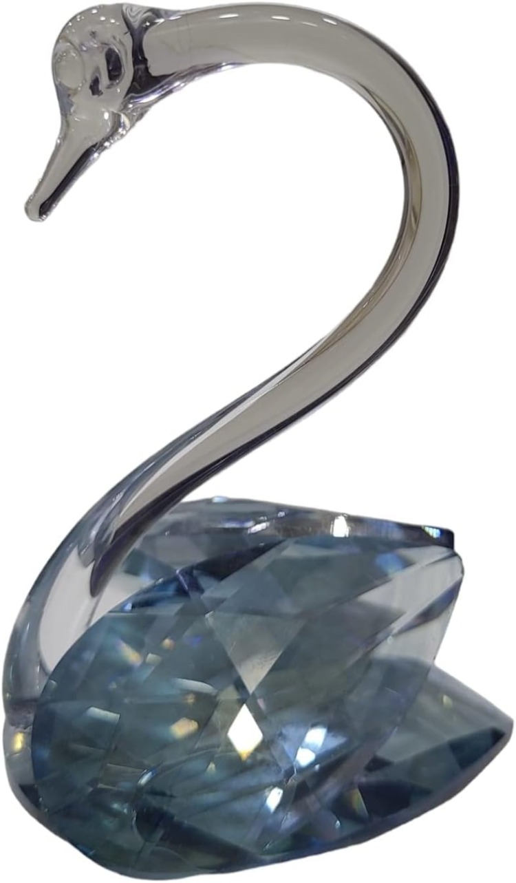 KKMKKCEYTB Küçük Mavi Kuğu Kristal Cam El Yapımı 8x9cm Tekli Biblo