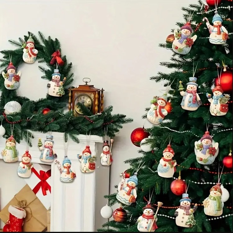AU211036 Noel Kardan Adam Ahşap Asılı Ağaç Süs Set Vintage Masal Temalı 18 Parça