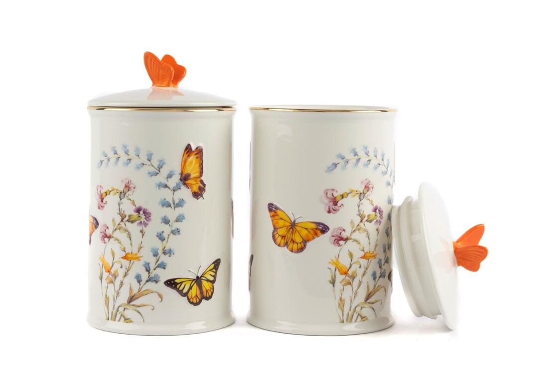 P374.101234 Mariposa 2'li Kavanoz Set 11x20cm Butik Porselen Mutfak Dekorasyon