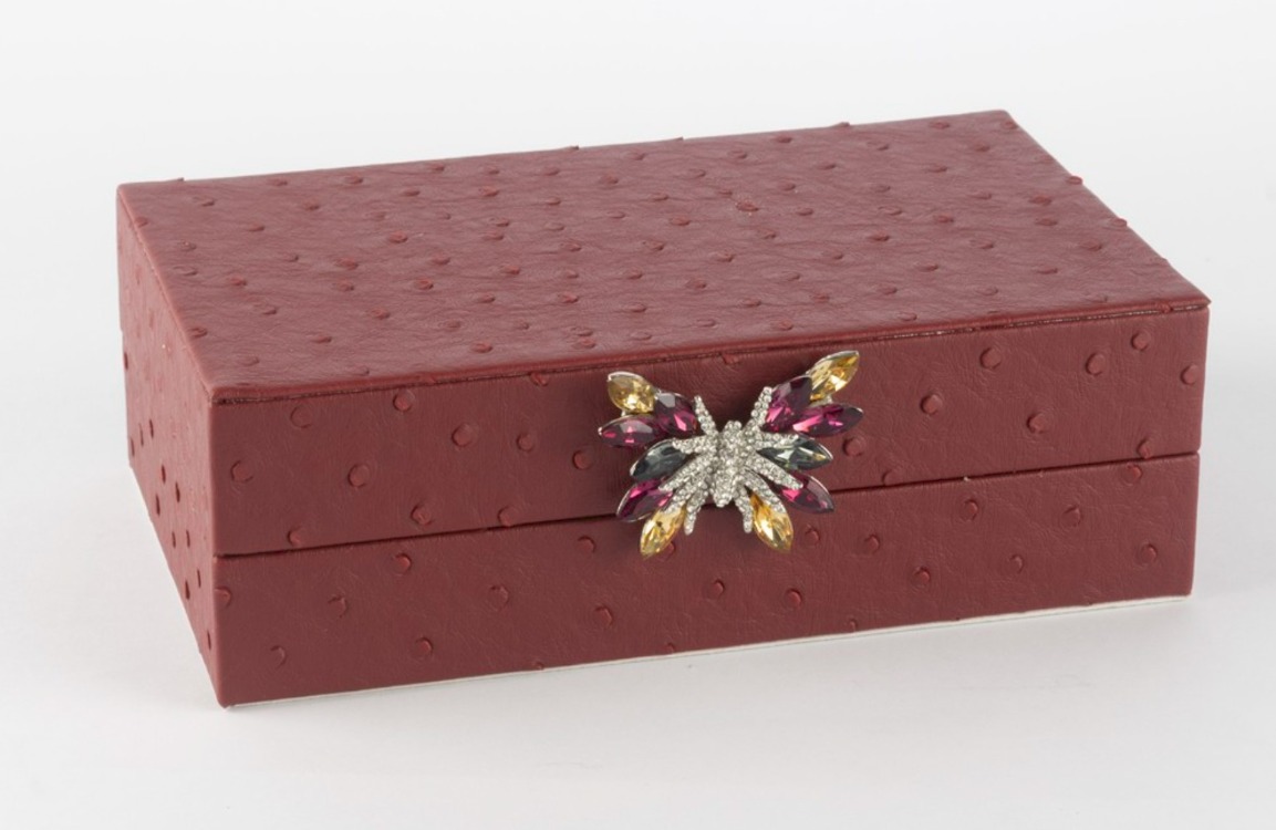 P359.108240 Bordo Kelebek Kulplu Deri Kutu 20x12x7cm Dekoratif Ürün Dekorasyon