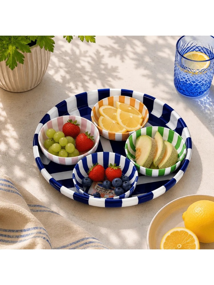 AHBCV0000GXP0E3 Home 26 cm Sardines Mavi Meyve Tabağı ve 4'lü Çerezlik Seti