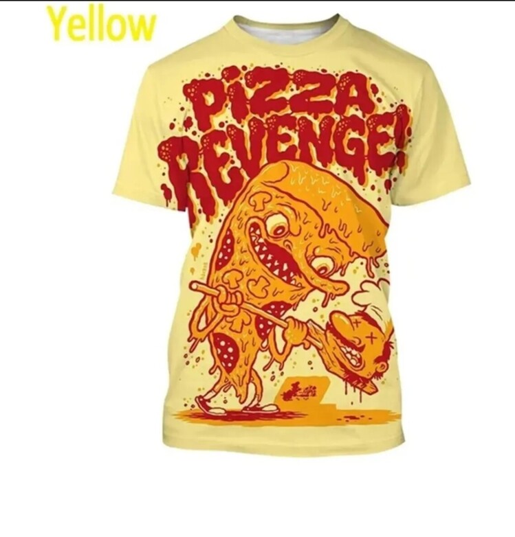 zsy23090813 Asian Size M Pizza Revenge 3d Baskı T Shirt Adam Yaz O-boyun Kısa Kollu Intikam 