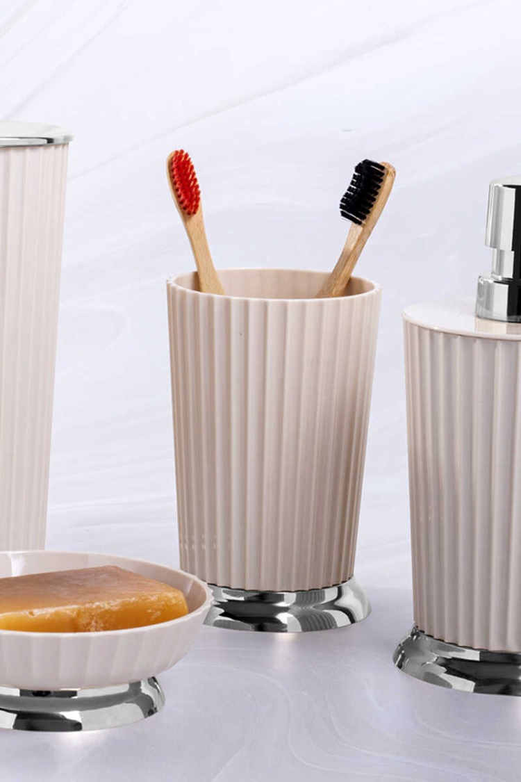 M-SA15-09 Nely Diş Fırçalık - Bej & Krom Banyo