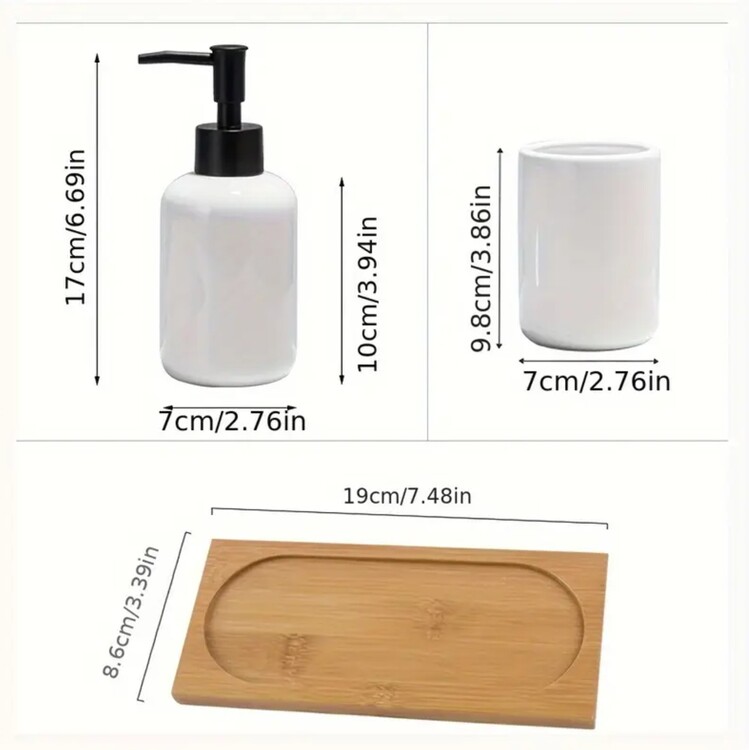 HB4174154 Seramik Altın pompalı başlıklı beyaz şişe + Seramik bardak + bambu tepsi