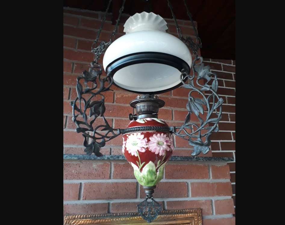 BEAVZ101 Çiçek Desen Avize Porselen Cam Metal Vintage El Yapım 110x40cm 1 Adet