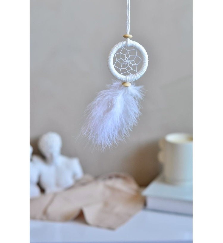 C12931 Dream Catcher Düş Kapanı Tüylü Asmalık 8cm Çap El Yapım Dantel 1 Adet