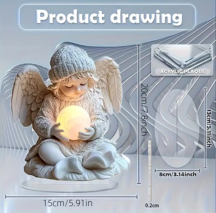 EJ1873959 A 2D Düz, 2D Bohem Angel Heykeli Işıklı Küre ile Akrilik Ofis Masa