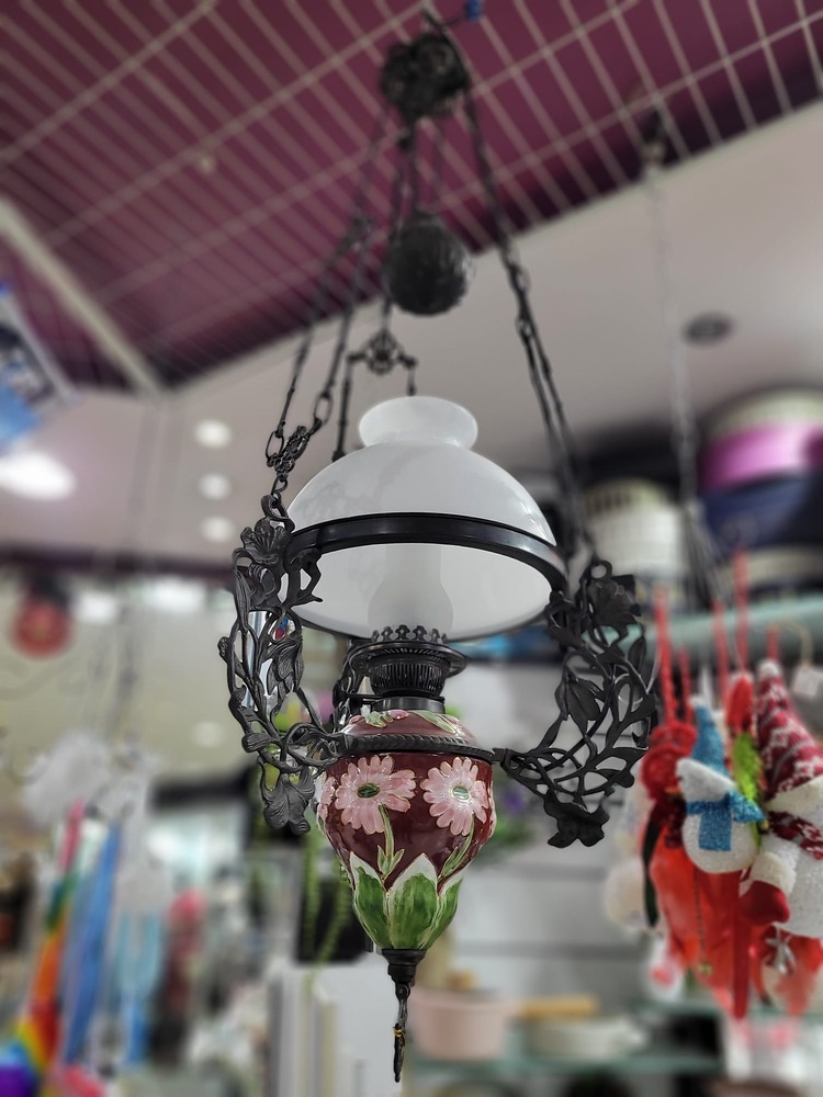 BEAVZ101 Çiçek Desen Avize Porselen Cam Metal Vintage El Yapım 110x40cm 1 Adet