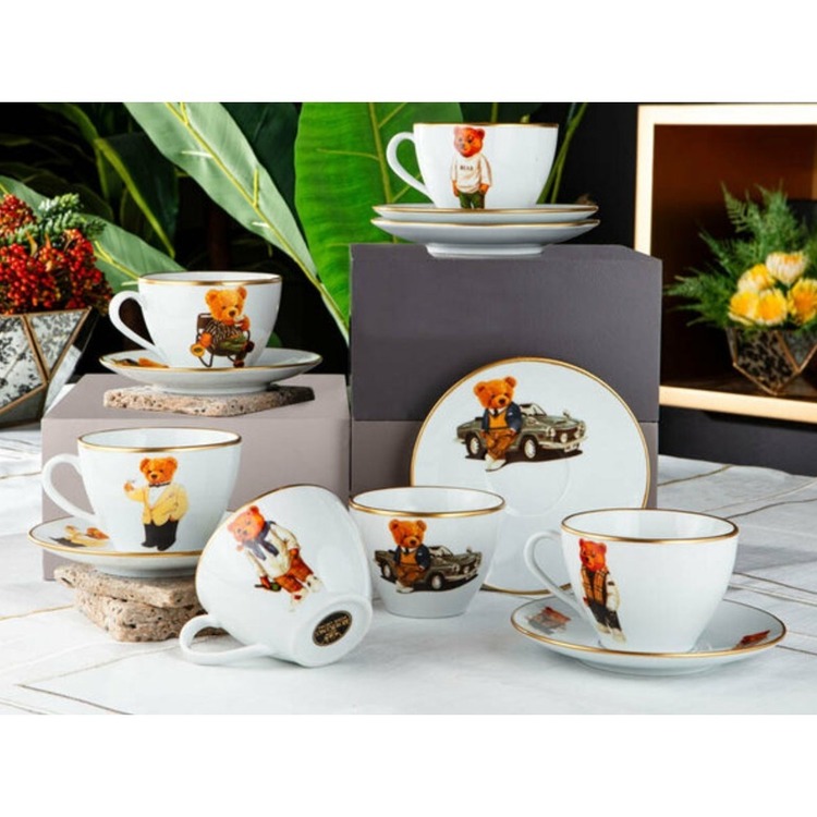 2LIBR002 King Bear Mix 2'li Nescafe Takım Beyaz Ayıcıklı Esprili Hediyelik Şirin Teddy Çay Set