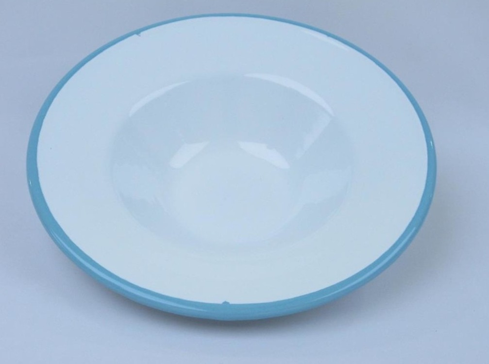 A22.EMY.MKR.6 Luyano Lunart 25cm Makarna Tabak Beyaz Turkuaz Çelik Üzerine Emaye Kaplama 1 Adet