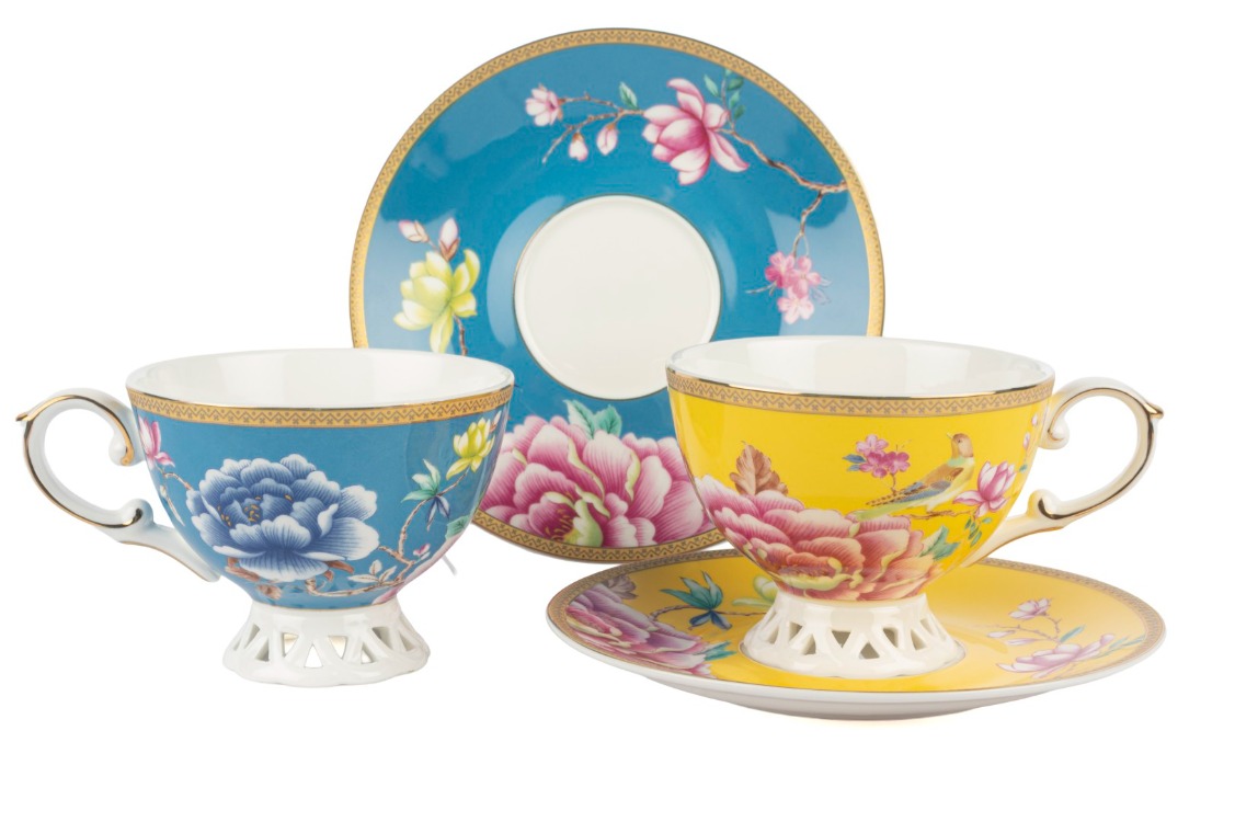 P405.141223 Verona 2li Sarı Mavi Çay Fincan Seti 200ml Butik Mutfak