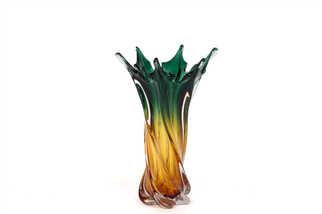 P400.130814 Amber Yeşil Kıvrımlı Vazo 24x36cm Dekorasyon > Dekoratif Ürünler