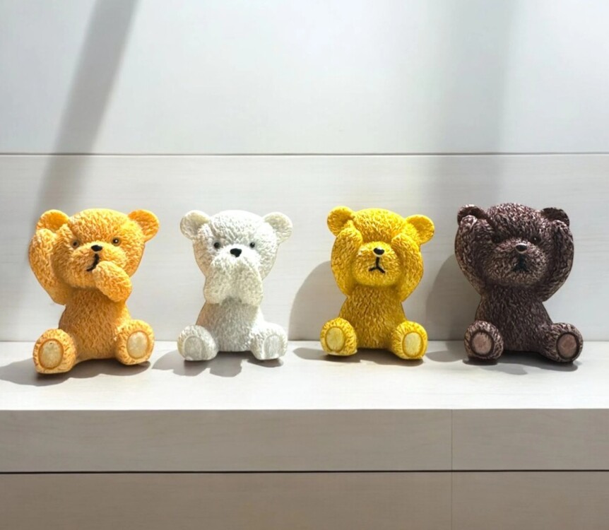 NYT107-18 4'lü Dekoratif Teddy Ayıcık Polyester Biblo Hediyelik