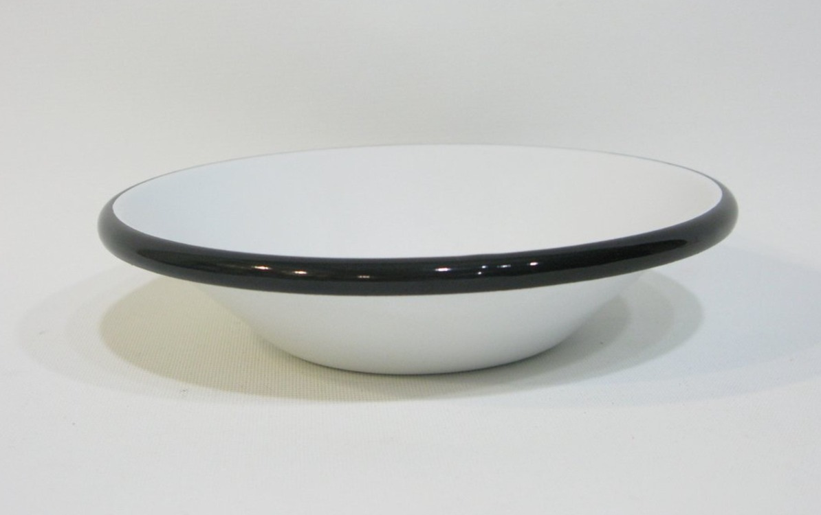 22.EMY.KS17.3 Emaye 17cm İç Dış Beyaz , Siyah Kase Yükseklik 5cm 1 Adet