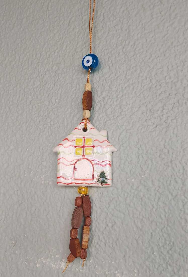 HS65 Seramik Ev Genişlik 6cm Yükseklik 6cm Nazar Asmalık Süs El Yapım