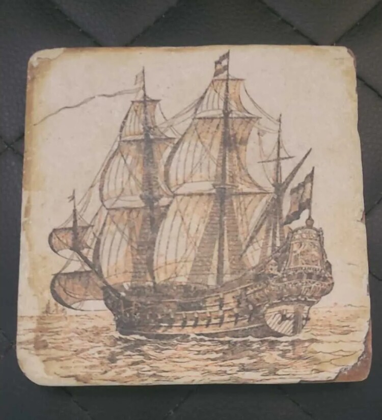 A20TABLE  Taş Bardak Altlık 10x10x1,5 Kalyon Korsan Corsair Pirate Gemi Yelkenli Vintage Eskitme