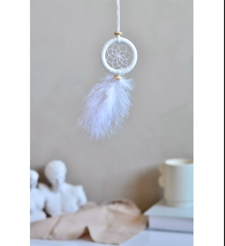 D12931 Dream Catcher Düş Kapanı Tüylü Asmalık 8cm Çap El Yapım Dantel 1 Adet