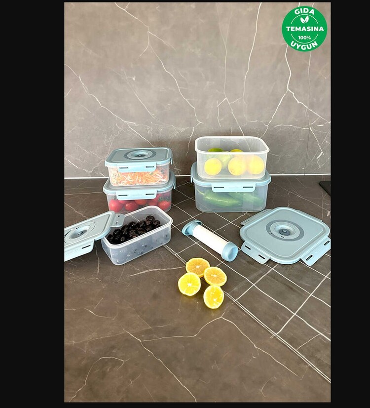 M-SKS02-16-02 Seoul Taze Ürün Saklama Kabı 6'lı Set (0,6lt+0,9lt+1,3lt+1,9lt+2,5lt+Pompa)