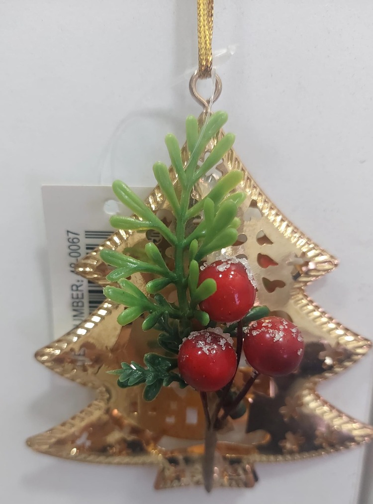 48-0067 10x9cm Asmalık Çam Ağaç Metal Süs Yılbaşı Trend Obje 1 Adet