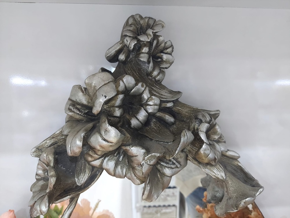 A61950950 46x85cm Oval Ayna Çiçek Motifli Gümüş Renk Mobilya Dekorasyon 1 Adet