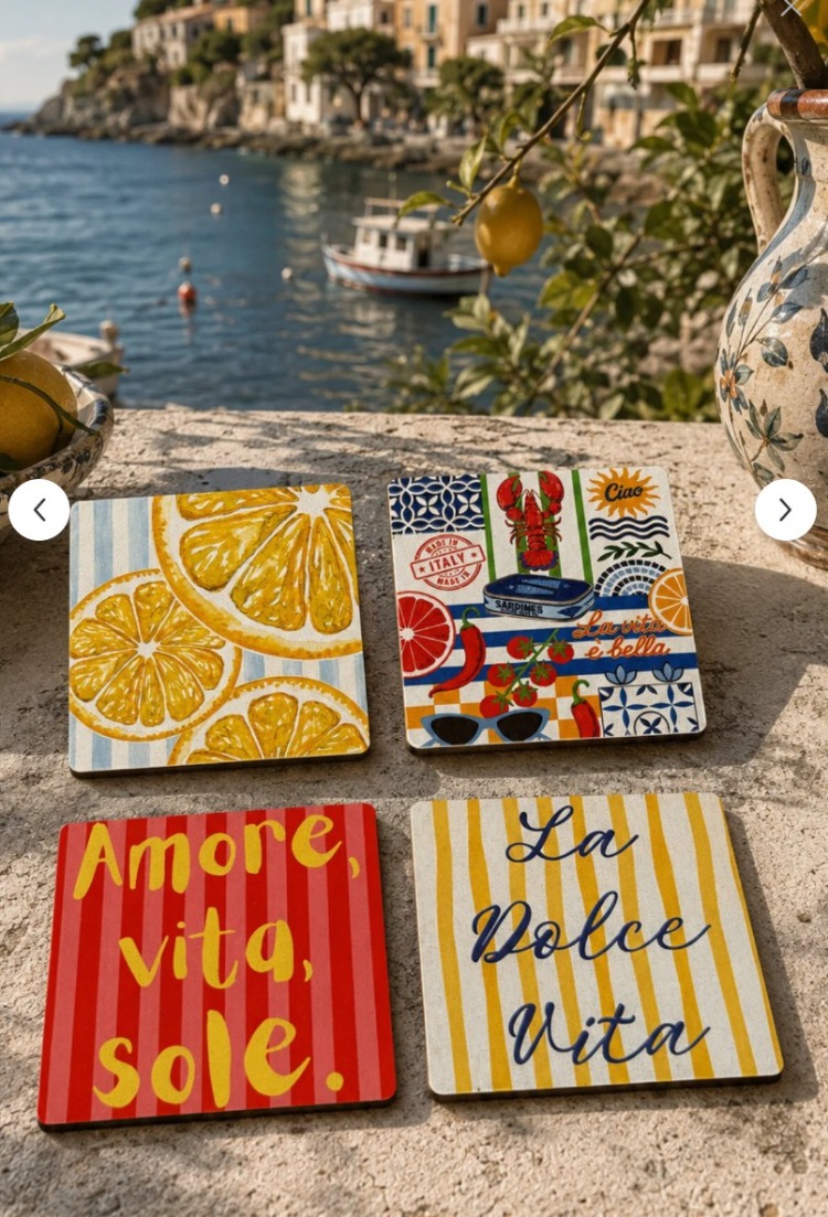 A1173349181 TÜRKİYE Kare La Dolce Vita Bardak Altlığı 4'lü Set – Sicilya Temalı -