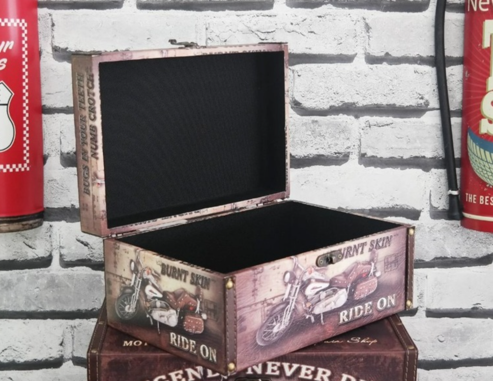 KGP-2990 Giftpoint Ahşap Kutu Motorcycle Ofis Hobi Hediyelik Depolama Sandık Küçük